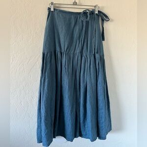 Blue Linen Wrap Skirt